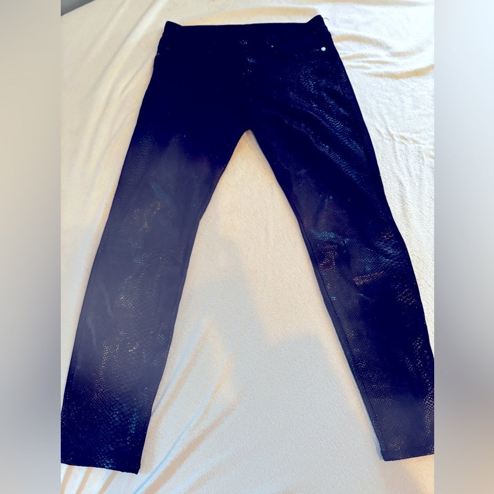 Black faux snakeskin ankle jeans